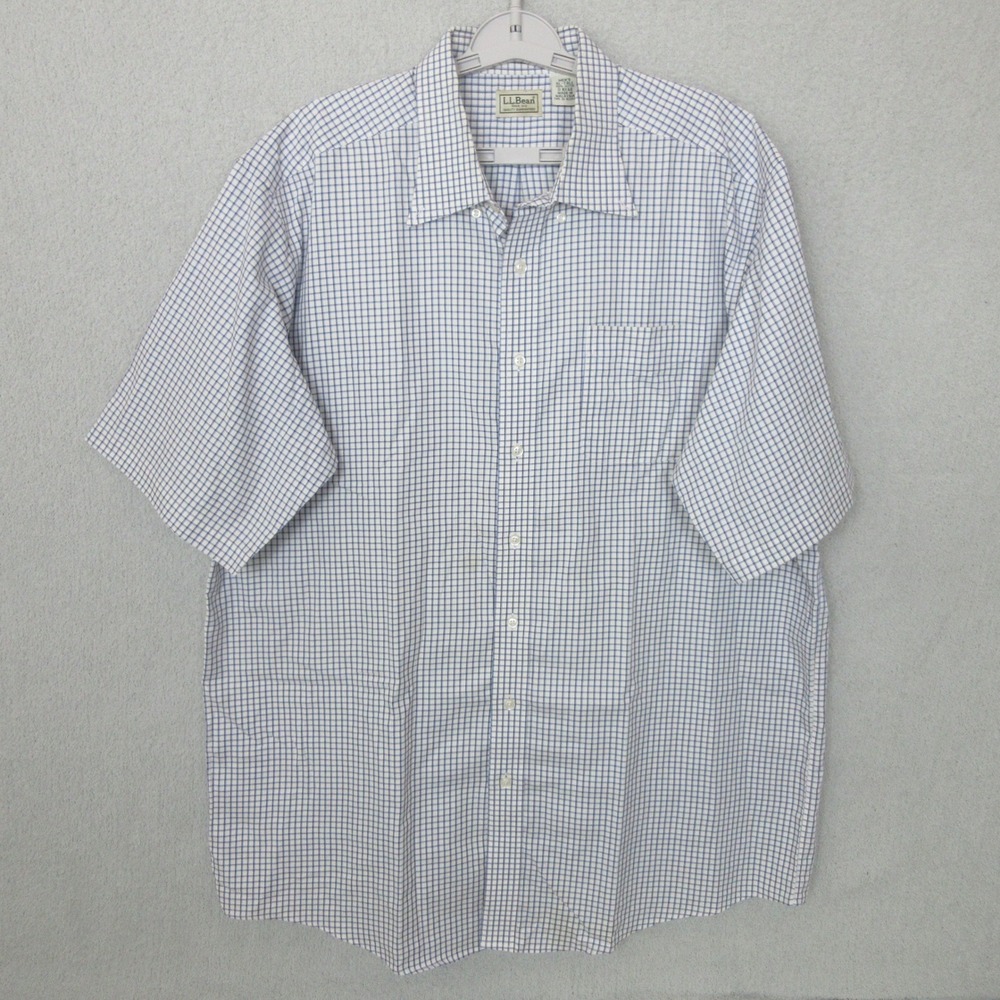 L.L. Bean Mens XL-Tall Button Up‎ Shirt Short Sleeve Plaid Checkered Cotton